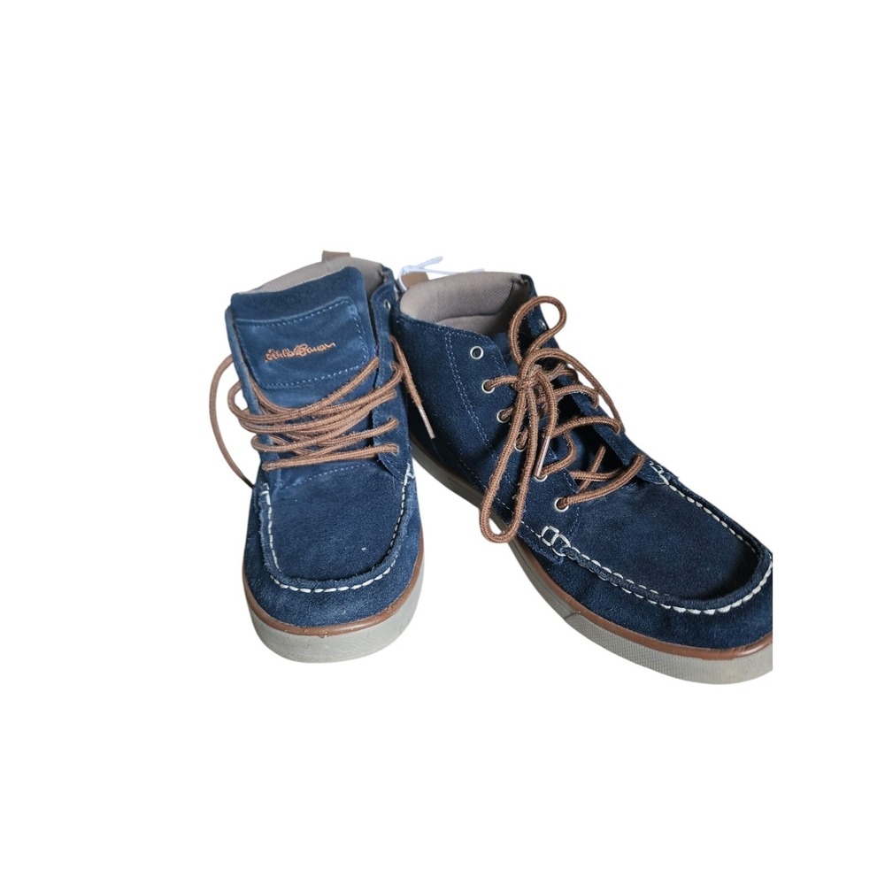 Eddie Bauer Womens 7.5 Blue Suede Moc Toe Chukka Boots Navy Lace Up Shoes